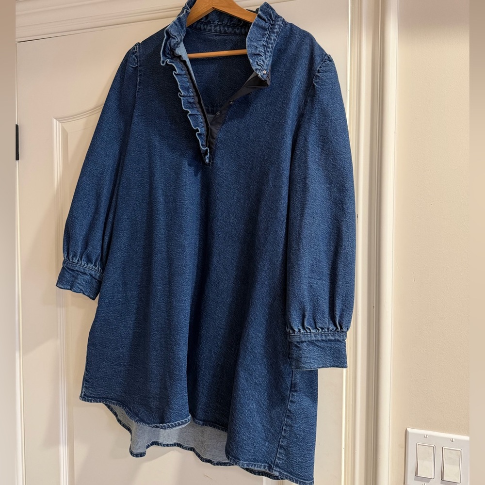 Clare V. Ella Blue Denim Ruffle Collar Dress